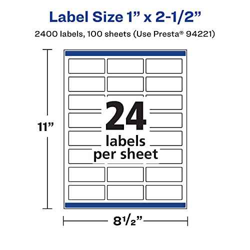 Avery Matte White Rectangle Labels, Sure Feed Technology, 1" x 2.5", 2,400 Matte White Printable Labels