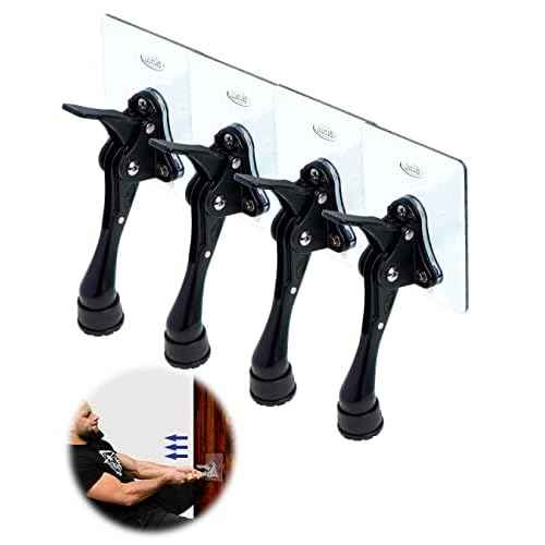 Door Stopper with Adhesive Bracket Stickers, No Drilling or Tools Needed, Available for All Doors, Door Holder, Heavy Door Stop, KickDown Door Stoppers, Bottom of Door by HASHI (Black/Bracket 4pack)