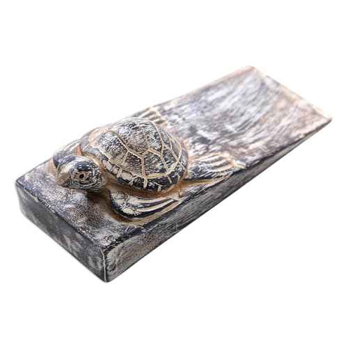 NOVICA Artisan Handmade Wood Door Stopper Whitewashed Baby Turtle Suar from Bali Black Indonesia Decor Accessories Decorative Hardware Animal Themed Frog Turtleturtlesea Life [2in H x 6.5in W x 2.4in]