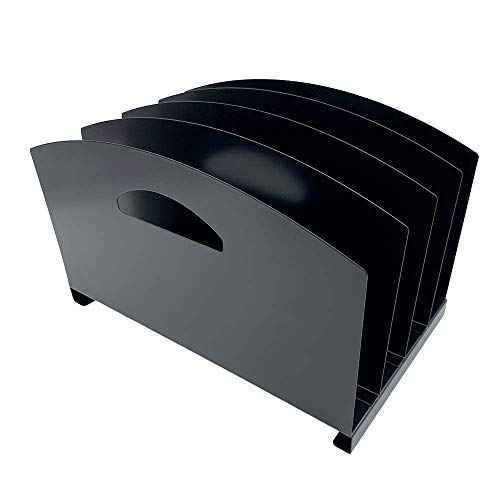 Huron Desktop File Organizer Vertical 4 Slot w/Handles, Black Steel