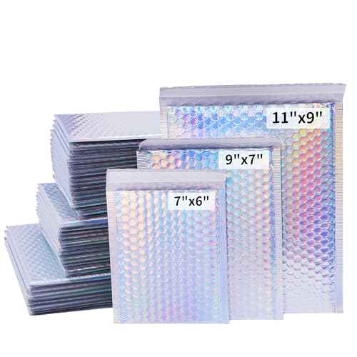 60 Pieces Bubble Mailers,Self-Seal shipping bags with 3 Sizes(11"x9",9"x7",7"x6"),Sealable Colorful bubble wrap envelopes for Small Business Packaging Supplies