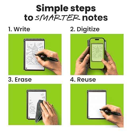 Rocketbook Mini Reusable Smart Notepad, Pocket Size On-The-Go Notebook, 3.5x5.5, Black (Pack of 1)