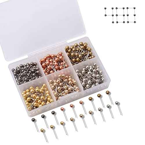 480 PCS Push Pins Metallic Color Map Tacks 1/8 inch Round Head with Stainless Point Head Marking Pins for Bulletin Board Map Picture Photo (Six Colors)