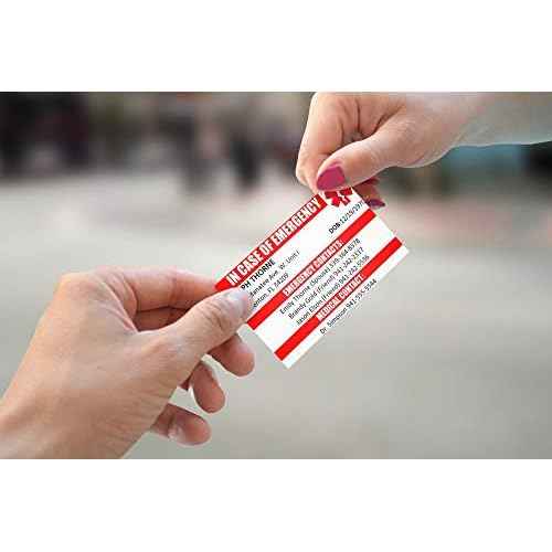 Customized Emergency Contact Wallet Card ? Durable PVC ID with Printed Emergency Info, Free Digital Copy, and 5 Fillable Medical Info Cards ? ICE In Case of Emergency Card ? Made in USA