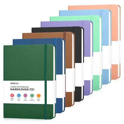 OMEYA 8 Pack Lined Journal Notebooks for Work, 100gsm Thick Paper, 5.7"x 8.3", College Ruled A5 Notebook Bulk, Leather Journal for Writing, Hardcover Notebooks for School, Office, Journal for Women