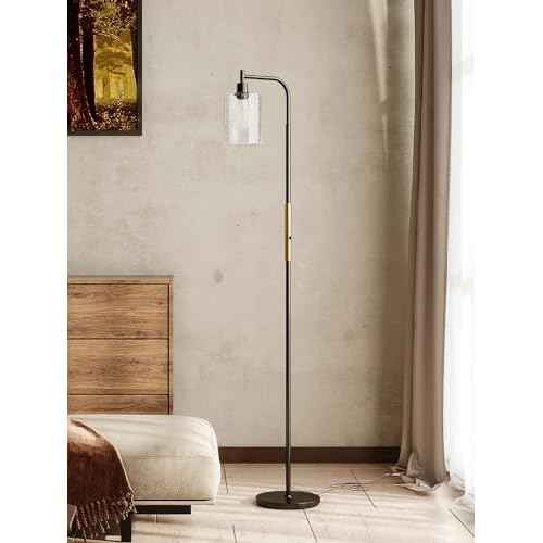 addlon Floor Lamps for Living Room with Seeded Glass Shade, dimmable Floor lamp Industrial lamp with Bright LED Bulb, Standing lamp for beroom, Tall Pole Lamps Office - Black & Gold