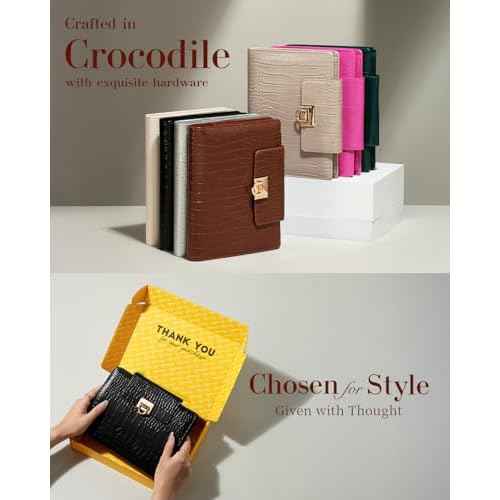 Luxury 5.8" x 8.3" Crocodile-Textured Faux Leather A5 Undated Planner Cover with 80 Sheets, Dividers, Metal Ballpoint Pen, Refillable 6-Ring Journal, Birthday and Mother's Day Gift