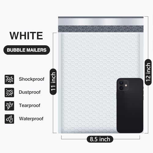 UCGOU White Bubble Mailers 8.5x12 Inch (25 Pack) - Self-Sealing Shipping Bags, Waterproof & Puncture-Resistant