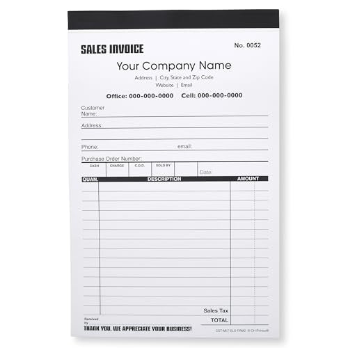 Custom Numbered Sales Invoice Books – 2-Pack, Personalized Duplicate Receipts