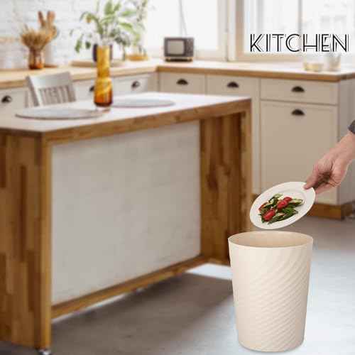 UUJOLY Plastic Small Trash Can Wastebasket, Garbage Container Basket for Bathrooms, Laundry Room, Kitchens, Offices, Kids Rooms, Dorms, (Beige, 1.8 Gallon)