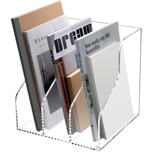 Desk File Organizer, Acrylic Magazine File Holder with 3 Vertical Compartments Rack File Sorter for Office Home Classroom Desk Organization, Clear¡¦