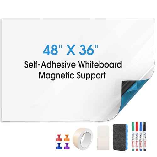 MaxGear 48" x 36" Whiteboard Sticker for Wall ? Magnetic Dry Erase Board with Markers & Eraser, Easy to Write & Clean, for Kids, Home, Office, Classroom Use