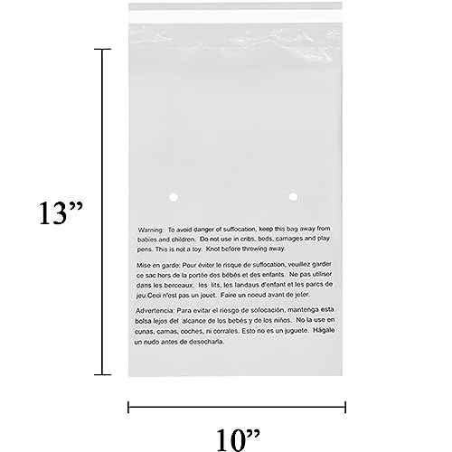 EcoSwift - 10¡± X 13" (50 Count) Self Seal Clear Poly Bags with Suffocation Warning for Packaging, Shipping - Permanent Adhesive