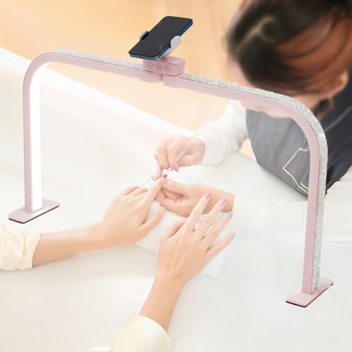 Half Moon Light for Nail Desk Lamp Nail Tech Lamp Foldable Arch Light, 3 Color Temperature Led Desk lamp for Lash Tattoos Beauty Pink
