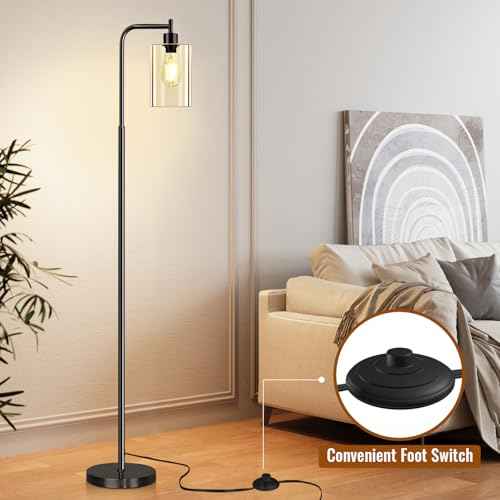 Floor Lamp,Floor Lamps for Living Room with Glass Lampshade,Modern Design Lamps Living Room,Standing Lamp with Premium Metal Material,Dimmable Living Room Lamps,Arced Floor Lamps,Tall Lamp(One Bulb)