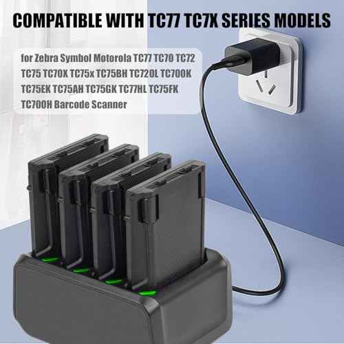 CBQ 4-Slot TC77 Charger Cradle Charging for Zebra Symbol TC70 TC75 TC72 TC77 TC75AH TC75GK TC700H TC700K TC77HL TC720L BT-000318 TC7X-4BTYC,Zebra tc77 Scanner Fast Charging Accessories.