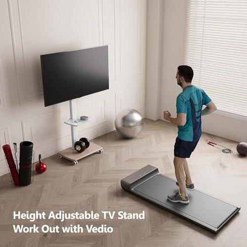 FITUEYES Rolling TV Stand with Power Outlets for 32-75 inch TVs, White (With Outlet) - Mobile TV Cart