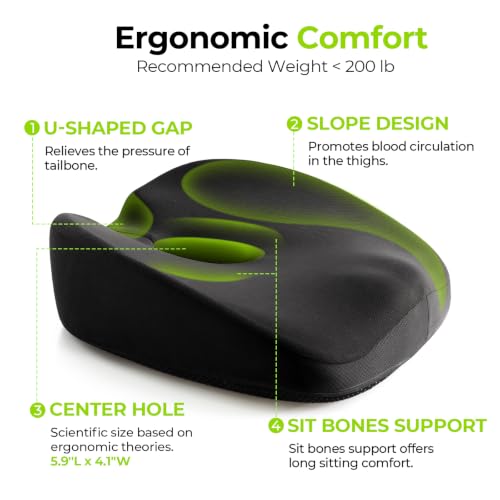 AUVON Black Donut Pillow for Hemorrhoids & Coccyx Pain Relief, Orthopedic Seat Cushion