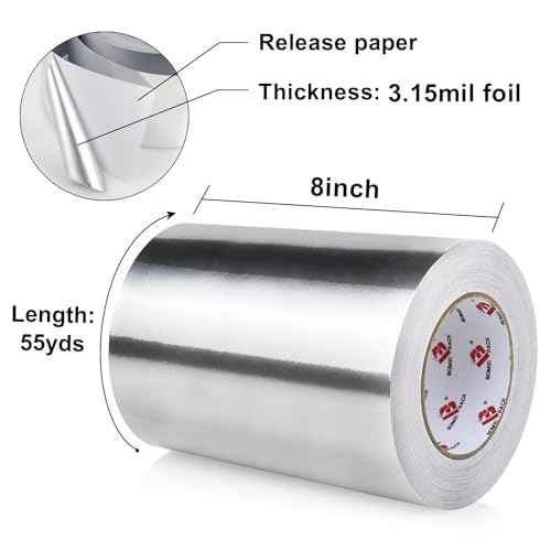 BOMEI PACK Aluminum Foil Tape,Heavy Duty Metal Duct Tape,High Temperature Silver Tape,Perfect for Sealing & Patching,HVAC,Air Ducts,Insulation and Metal Repair (8 Inch x 55 Yards)