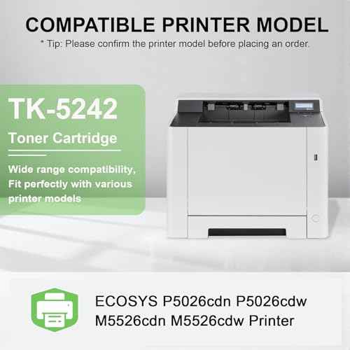 2 Pack TK5242 Black Toner Cartridge: Compatible TK-5242K Replacement TK-5242 Black Toner for Kyocera ECOSYS P5026cdn P5026cdw M5526cdn M5526cdw Printer, Black 4500 Pages