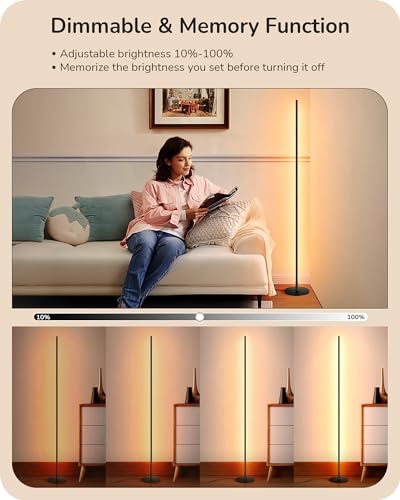 EDISHINE Black LED Corner Floor Lamp 59.84" Dimmable 3000K Stepless Modern