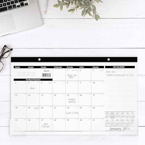AT-A-GLANCE 2026 Desk Calendar, Monthly, Desk Pad, 17-3/4" x 11", Compact (SK140026)
