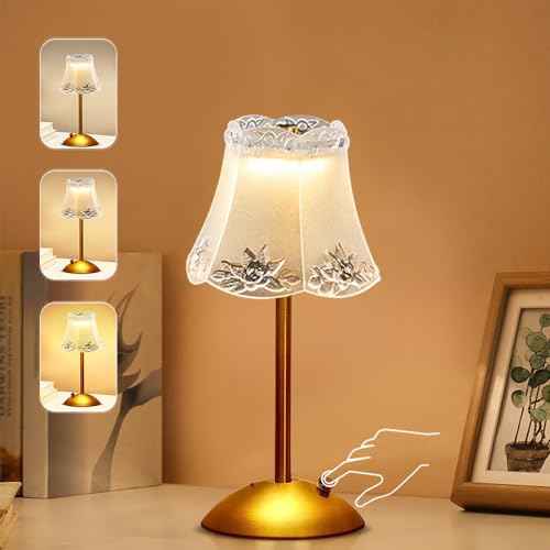 Portable Metal Vintage Desk Lamp, 3-Color Touch Control Rechargeable, 3-Level Brightness Room Decor (Gold)