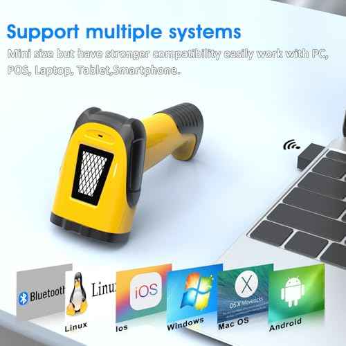 2.4GHz Wireless & Bluetooth Handheld 1D 2D Barcode Scanner, Triple Mode USB Laser Scanning Gun for Android iOS Windows, Retail Warehouse Inventory Management