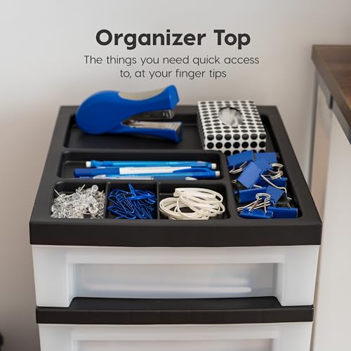 IRIS USA 4-Drawer Rolling Storage Cart with Organizer Top, Black/Pearl - Mobile Home & Office Organization