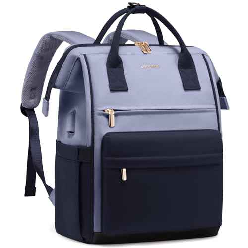 LOVEVOOK Laptop Backpack for Women 15.6 Inch, Travel Backpack with USB Charging Port Large Capacity Laptop Bag, Waterproof Bag for Business College Airline Approved Work Backpack(Grey Navy)