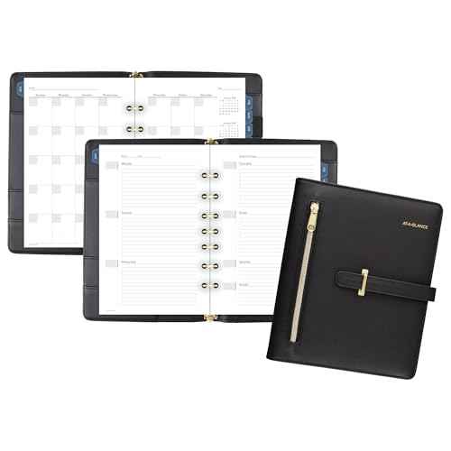 AT-A-GLANCE Faux Leather Undated Starter Set, 7-Ring, 5-1/2" x 8-1/2", Desk Size, Fashion, Black (DR1118-040-05)
