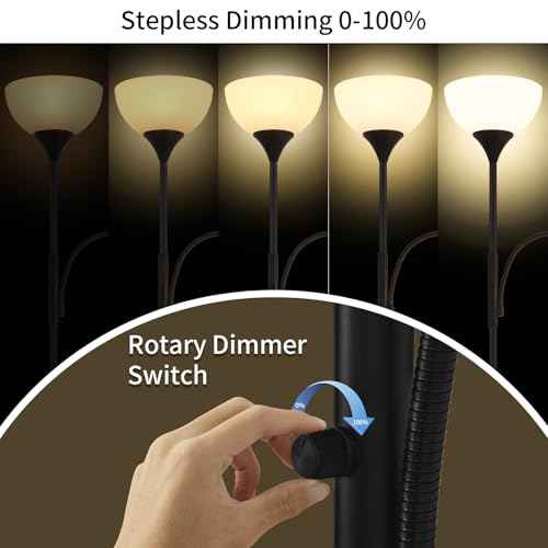 Floor Lamps for Living Room, Stepless Dimmable Standing Lamp, Bright 9w+5w LED Bulbs Included, Adjustable Gooseneck Reading Light, Tall Lamp for Living Room Corner Bedroom Office and Diningroom