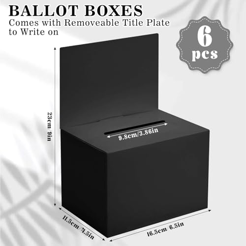Black 6 Pcs Raffle Donation Boxes 6.5x4.5x4.5 Inches - Suggestion Collection Boxes