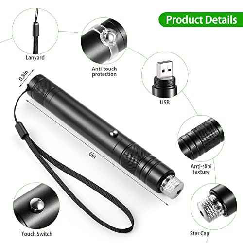 Green Laser Pointer High Power Rechargeable Lazer Pointer, Laser Pen with Long Range Adjustable Focus with Star Cap, Laser Pointer Pen Suitable for Outdoor, Astronomy, Cats Dogs (Green)