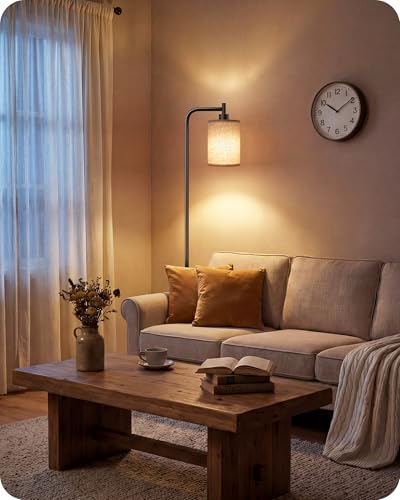 GOEBLESON Dimmable Floor Lamp for Living Room with Remote & 10W Bulb - Black + Beige