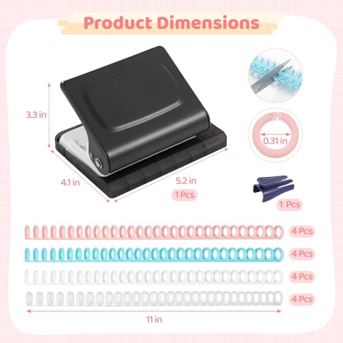 10-Hole Binding Machine Spiral Coil Binder, Spiral Binding Machine with 16 Multi-Color Binder Rings, 30 Holes on A4, 20 Holes on A5, 26 Holes on B5, 10 Sheets Capacity