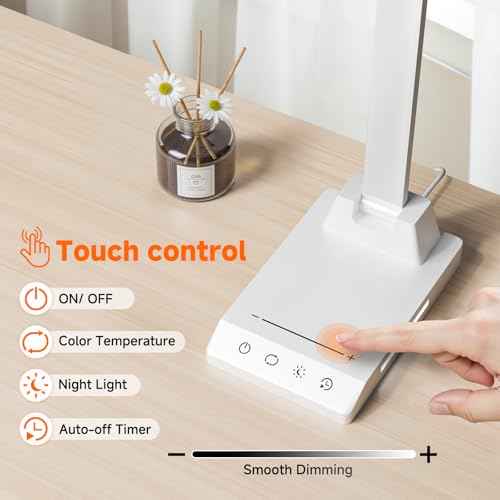 ShineTech LED Desk Lamp for Home Office, Dimmable Desk Light with 25 Lighting Combinations and USB Port, Memory and Timer Folding Reading Light for Study Nightstand, White