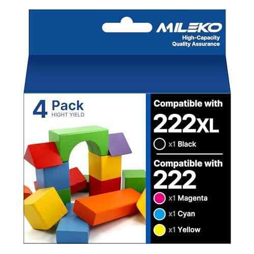 222XL Ink Cartridges Combo Pack Remanufactured Replacement for Epson 222 Ink Cartridges for Epson 222 XL 222XL for Epson XP-5200 Printer for Workforce WF-2960 Printer (4 Pack, 222 Ink)