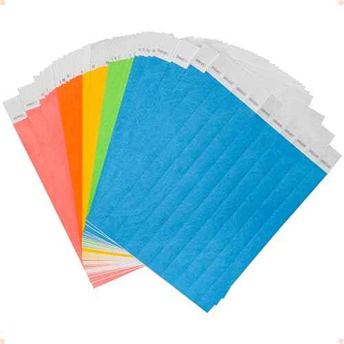 DGBDPACK 500 Pcs Neon Wristbands, 1-500 Consecutive Numbers, 5 Colors, Waterproof Tearproof Wrist Straps Admission Bracelets Tickets (Assorted)