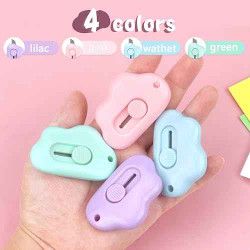 Tamaki Box Cutters Cloud Letter Opener Envelope Slitter, Cloud Shaped Carton Portable Cutter with Key Chain Hole, 4 Pack