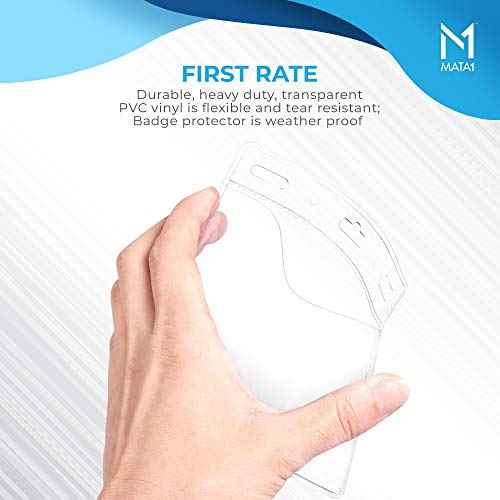 Mata1-USA Plastic Extra-Thick Horizontal Card Protector (Clear, 4x3 Inch, 250 Pack), Large Size No Zipper ID Name Badge Holder