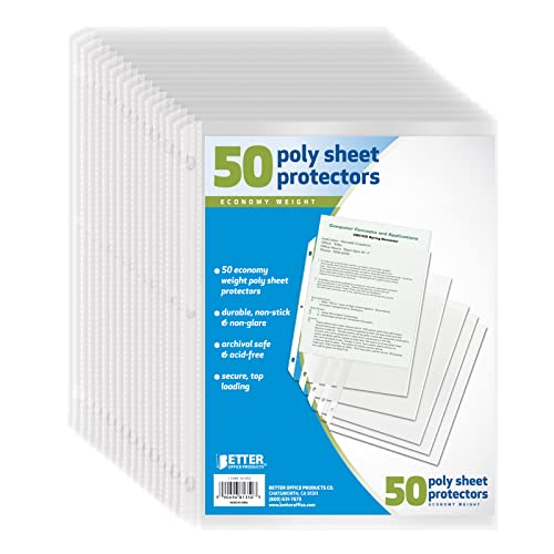 Better Office Products 50 Pack Clear Sheet Protectors 8.5 x 11 Top Load Binder Sleeves