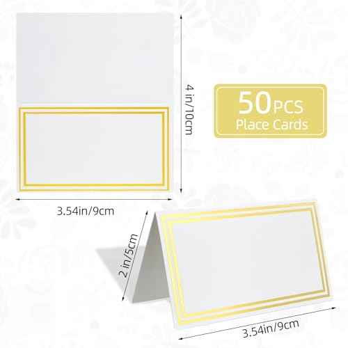 Premium Place Cards, Used for Table Decoration, Seat Cards with Double Gold Foil Border, 2x3.5-Inch Tent Cards - Perfect for Weddings, Tables, Dinner Parties(50 Pack)