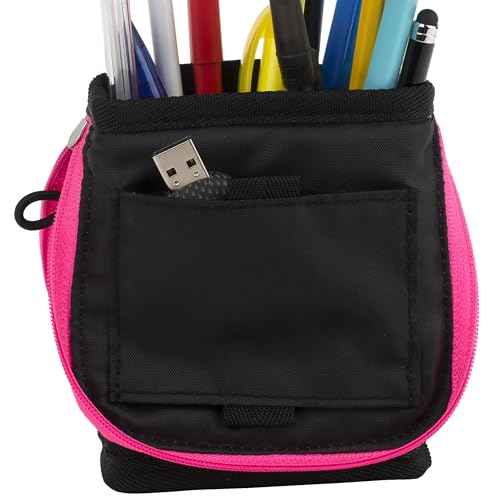 Five Star Pencil Pouch, Pen Case, Stand 'N Store Zipper Pouch, Fits 3-Ring Binder, Storage Organizer for Supplies Earbuds Chargers Cables Makeup, Navy/Pink (505160B-ECM)