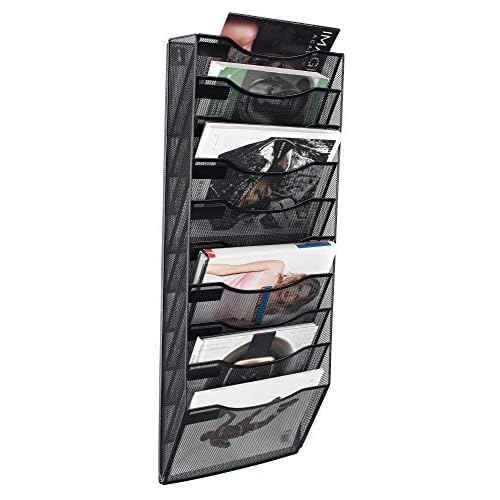 10 Sections Hanging Files Wall Mounted Metal Mesh Document File Organizer Magazine Holder Rack Organizer Racks Multipurpose Use To Display Files, Magazine, Newspapers- Black