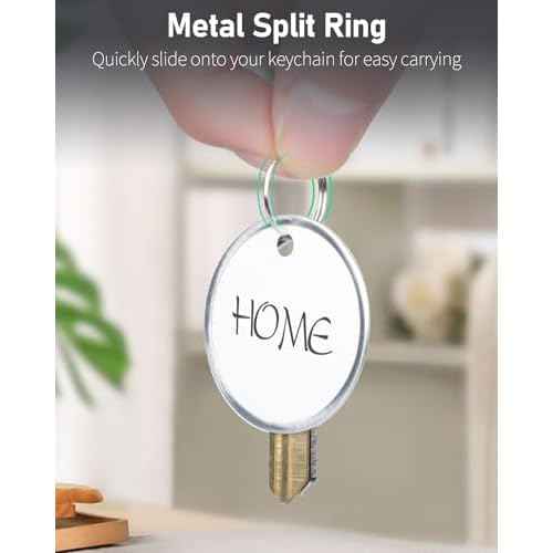 Uniclife 100 Pack Key Tags 1.5 Inch Round Key Chain Tags Writable White Paper Labels with Metal Edges and Split Rings Sturdy Lightweight Key Item Identifiers