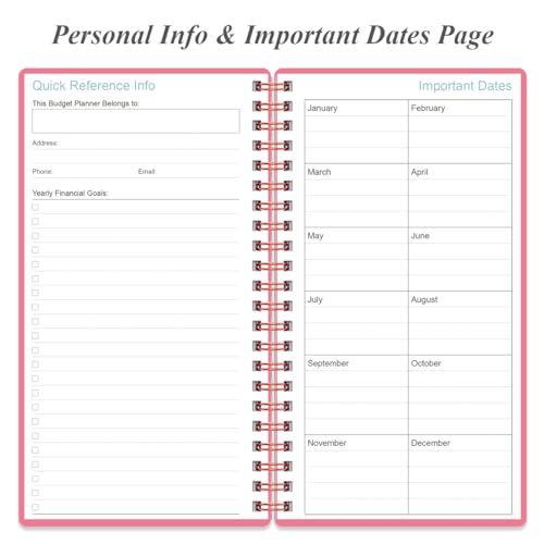 Heveboik Pink Budget Planner A6 3.75 x 6.75 inch - 80 Sheet Expense Tracker
