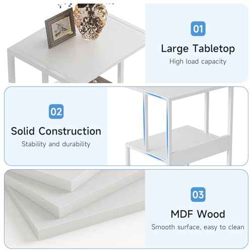 Mexin White 3 Tier Printer Table with Wheels, Industrial Rolling Cart with Storage Shelf for Scanner Fax, Home Office Use, 17.5 x 11.8 Inches
