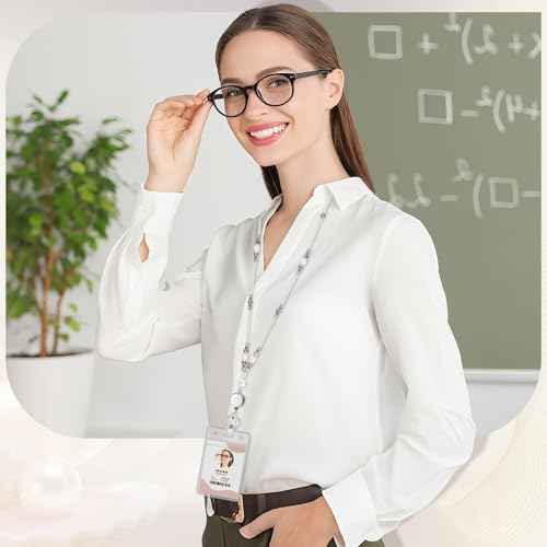 Teacher Lanyards for Id Badges and Keys, Beaded Badge Lanyard with Retractable Reel Cute Lanyards for Women (Purple Blue)