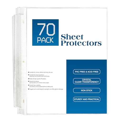 70Pack Sheet Protectors, Clear Heavy Duty Plastic Page Protectors for 3 Ring Binder, Top Loading Sheet Protectors 8.5 x 11¡± for Photo, Paper, Document Protector